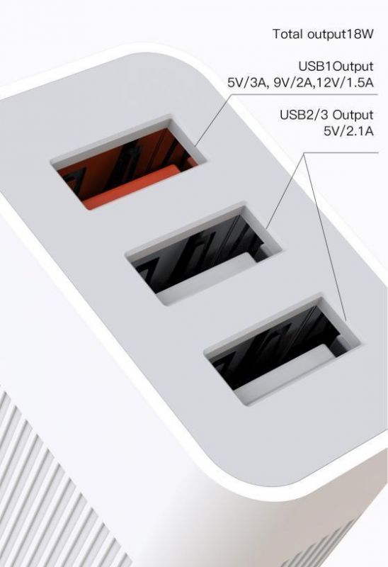 Мережевий зарядний пристрій XO L72 (1USBх3A, 2USBх2.4A) White (XO-L72i-WH) + кабель Lightning