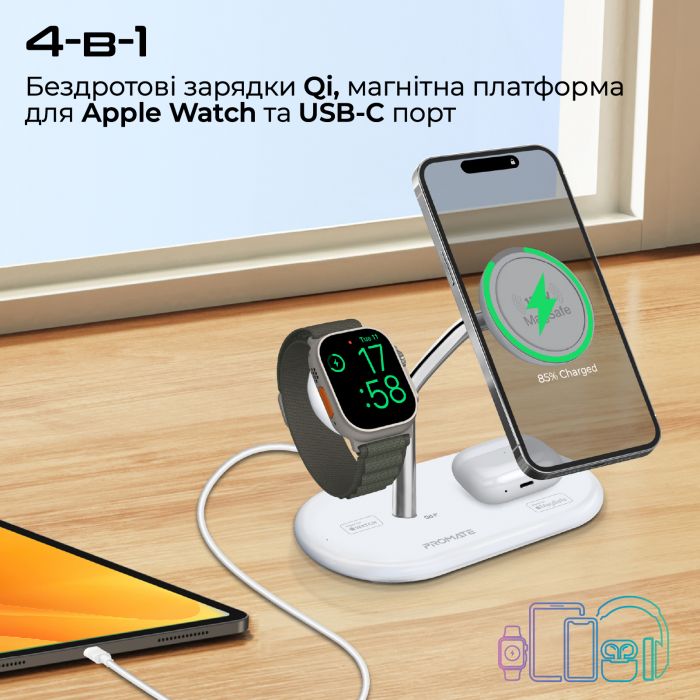 Бездротовий зарядний пристрій Promate Synergy-Pro MagSafe 57W White