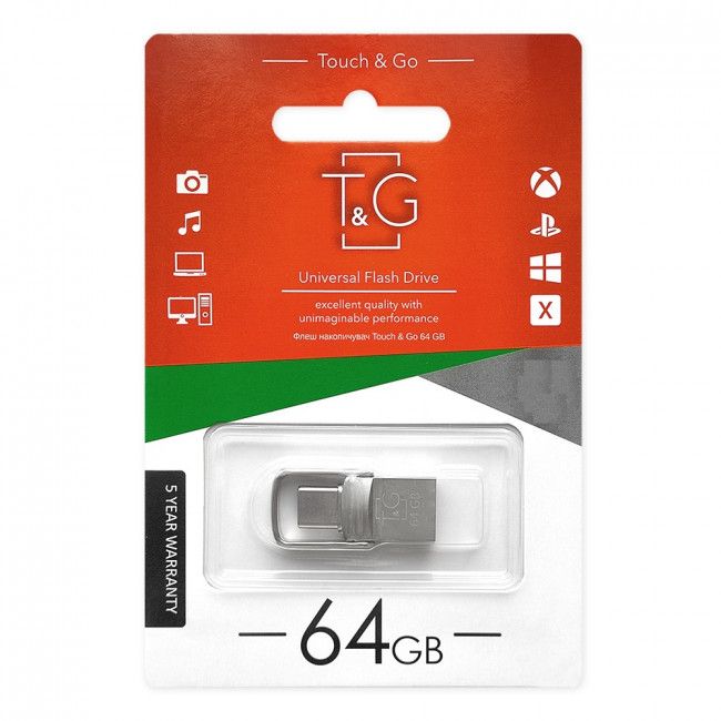 Флеш-накопичувач USB 2.0 64GB Type-C T&G 104 Metal Series Silver (TG104TC-64G)