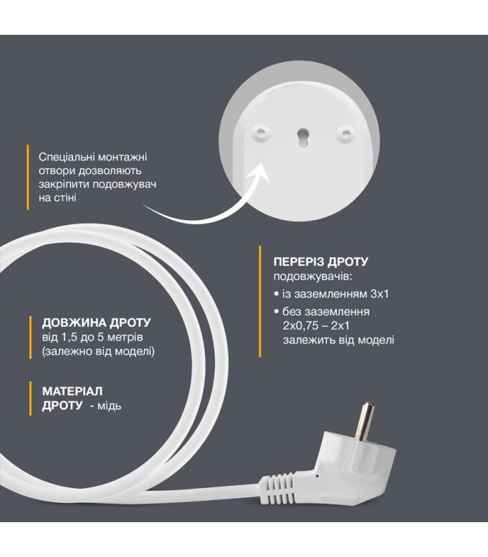 Подовжувач блоковий (PP) Electrum 3 розетки 3м із заземленням та вимикачем C-ES-1538