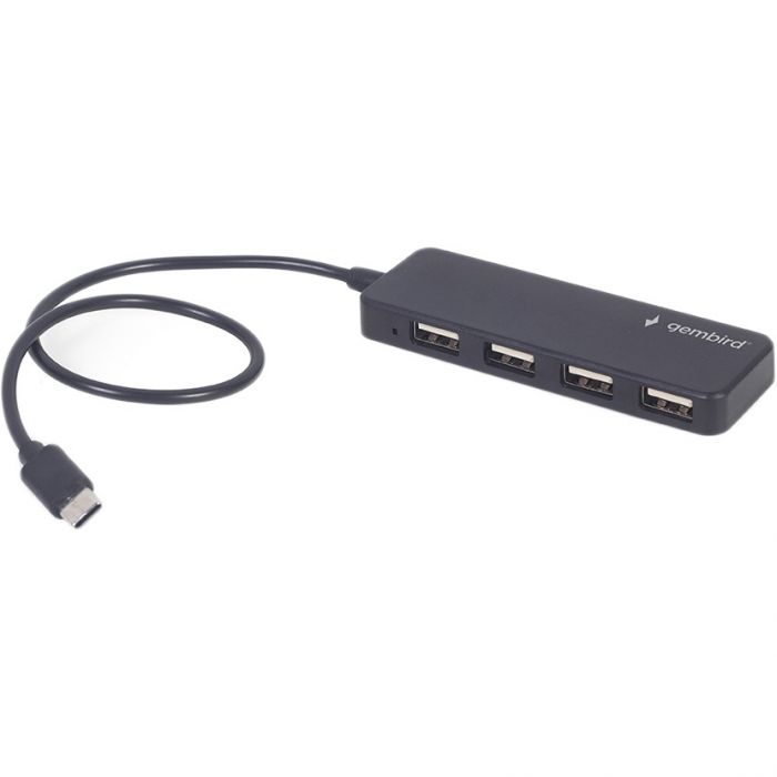 Концентратор USB Type-C Gembird 4хUSB2.0, пластик, Black (UHB-CM-U2P4-01)