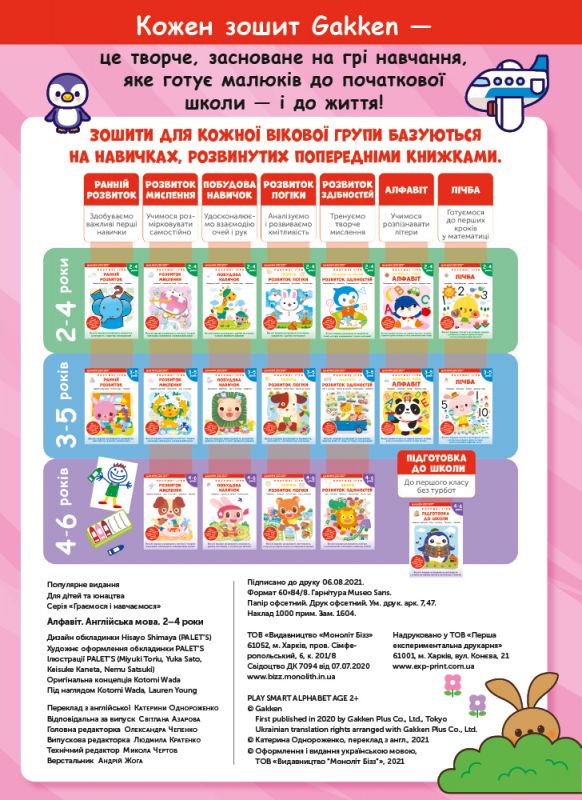 Розумні ігри. Англійська мова. Алфавіт. 2–4 роки + наліпки і багаторазові сторінки для малювання / Gakken