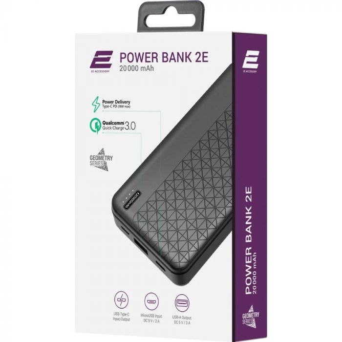 Універсальна мобільна батарея 2E Geometry PD+QC 3.0 20000mAh Black (2E-PB2072PD-BLACK)