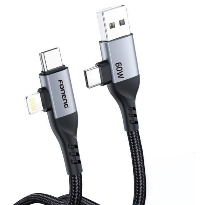 Кабель Foneng X92 4-in-1 (60W) USB/USB-C - USB-C/Lightning (M/M), 1 м, Black (X92-CA-FIO)
